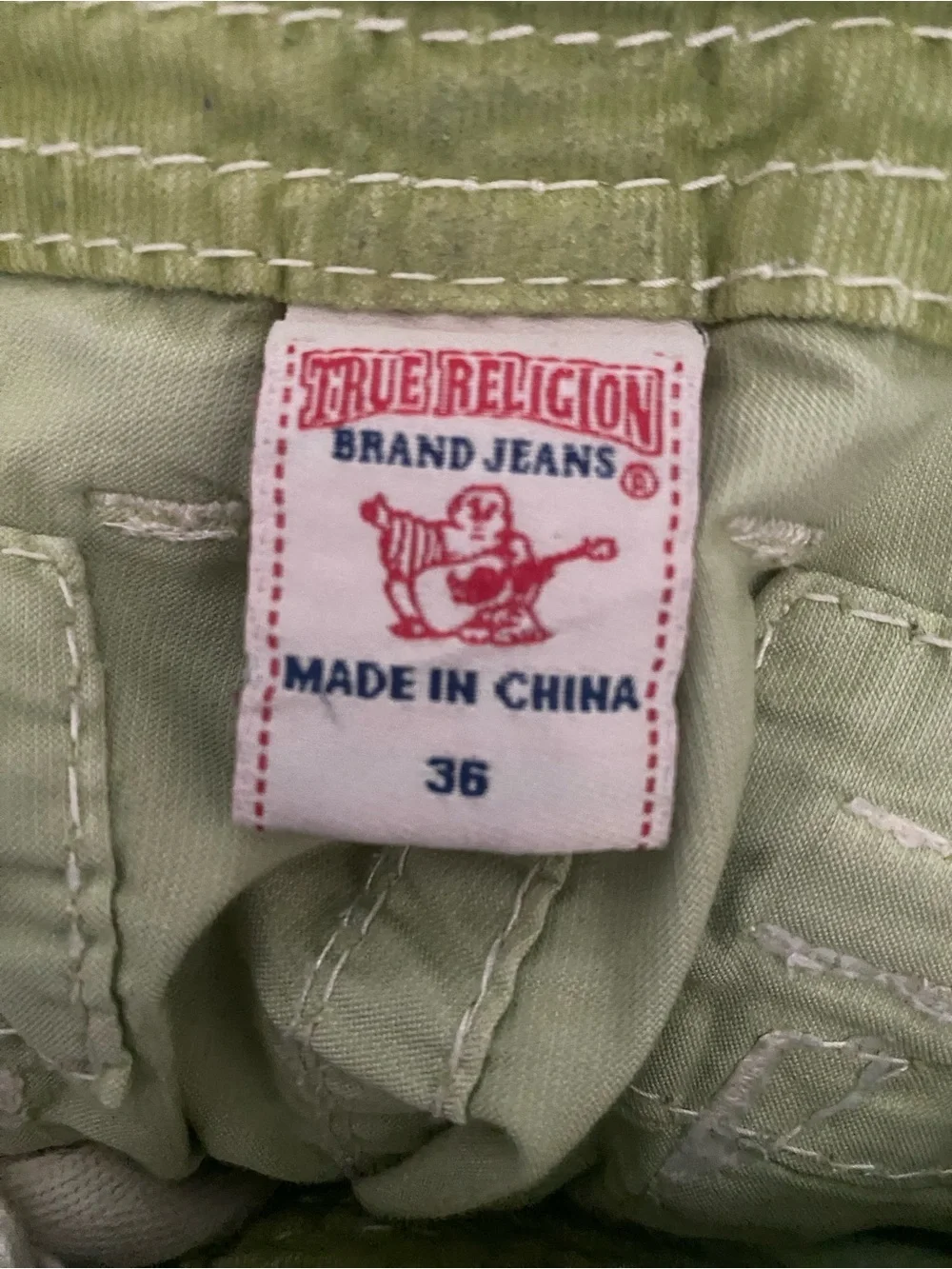 True Religion Y2K Relaxed Ace Cargo Pants Kalamata Green Contrast Stitch 36